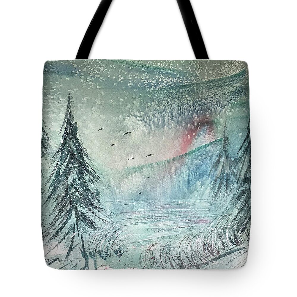 Snowy Mountain Fir Trees Tote Bag featuring the painting Snowy Mountain Firs by Catherine Ludwig Donleycott