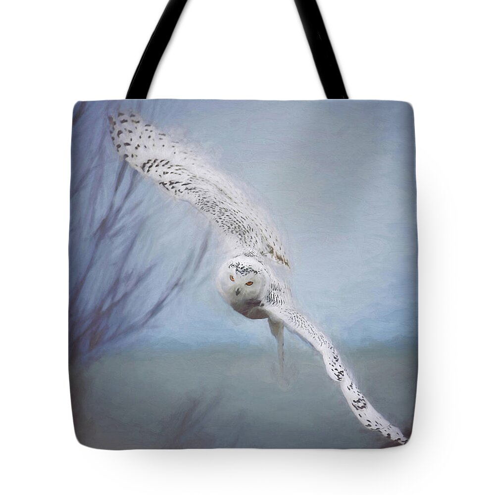 Wildlife Tote Bag featuring the photograph Snowy Owl In Flight Painting 2 by Carrie Ann Grippo-Pike