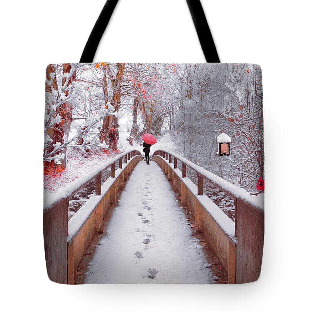 Carolina Tote Bag featuring the photograph Snowy Walk Painting by Debra and Dave Vanderlaan