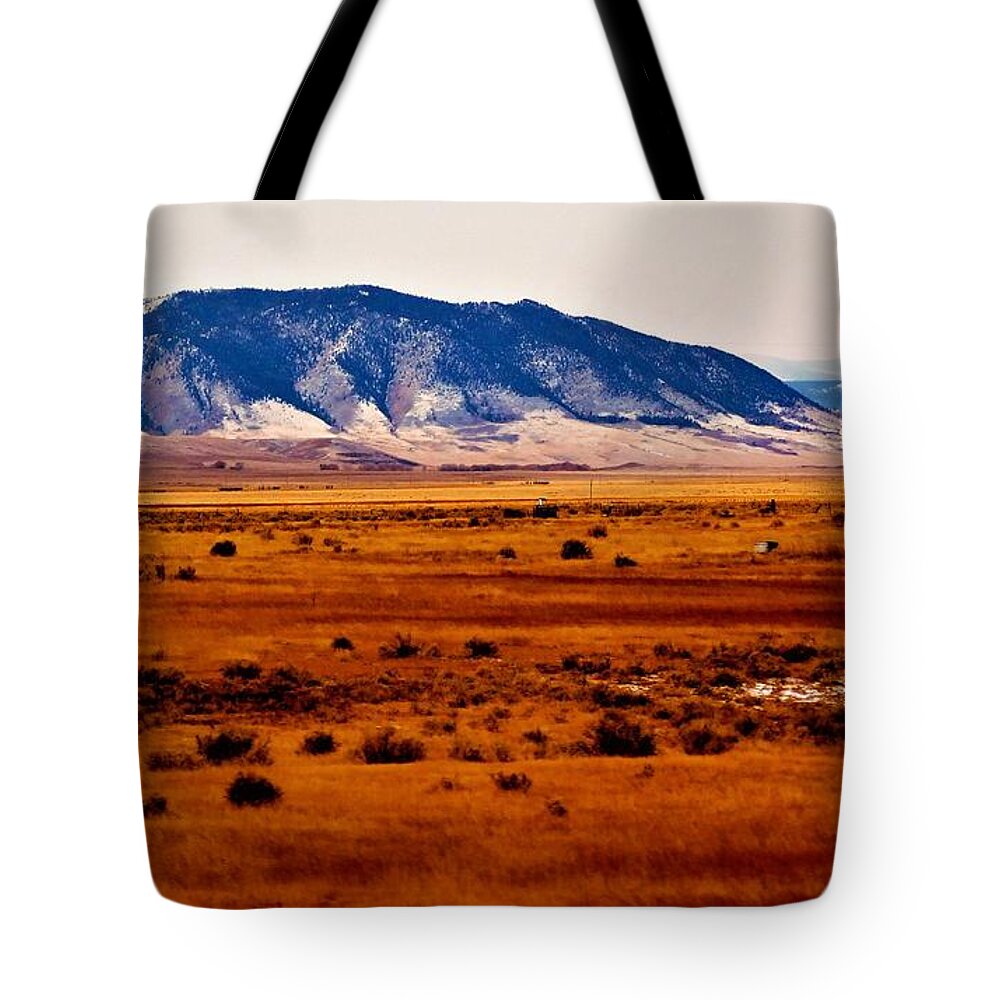 - Snowy Wyoming Mountain Tote Bag featuring the photograph - Snowy Wyoming Mountain by THERESA Nye