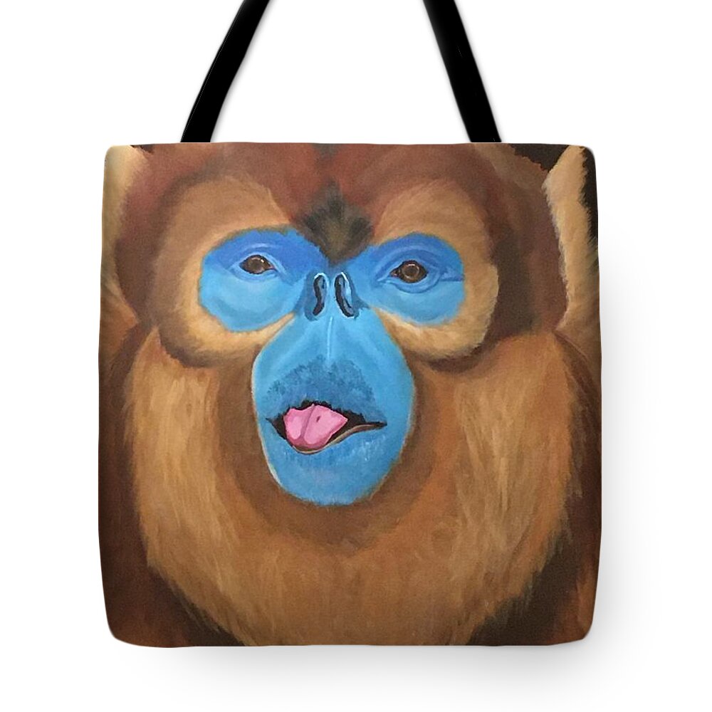  Tote Bag featuring the painting Snub Nose Monkey-Back at You by Bill Manson