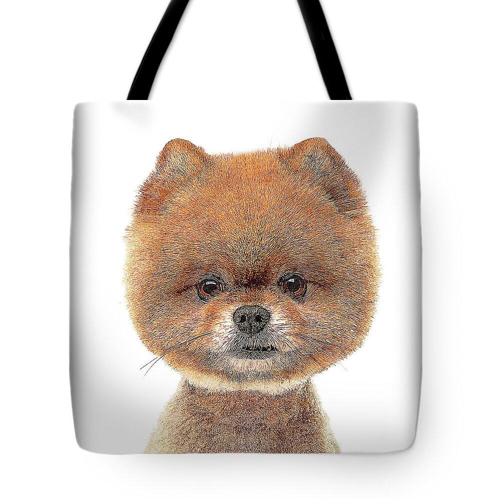 Pomeranian Tote Bag featuring the painting So Adorable and Cute, Pomeranian Dog by Custom Pet Portrait Art Studio