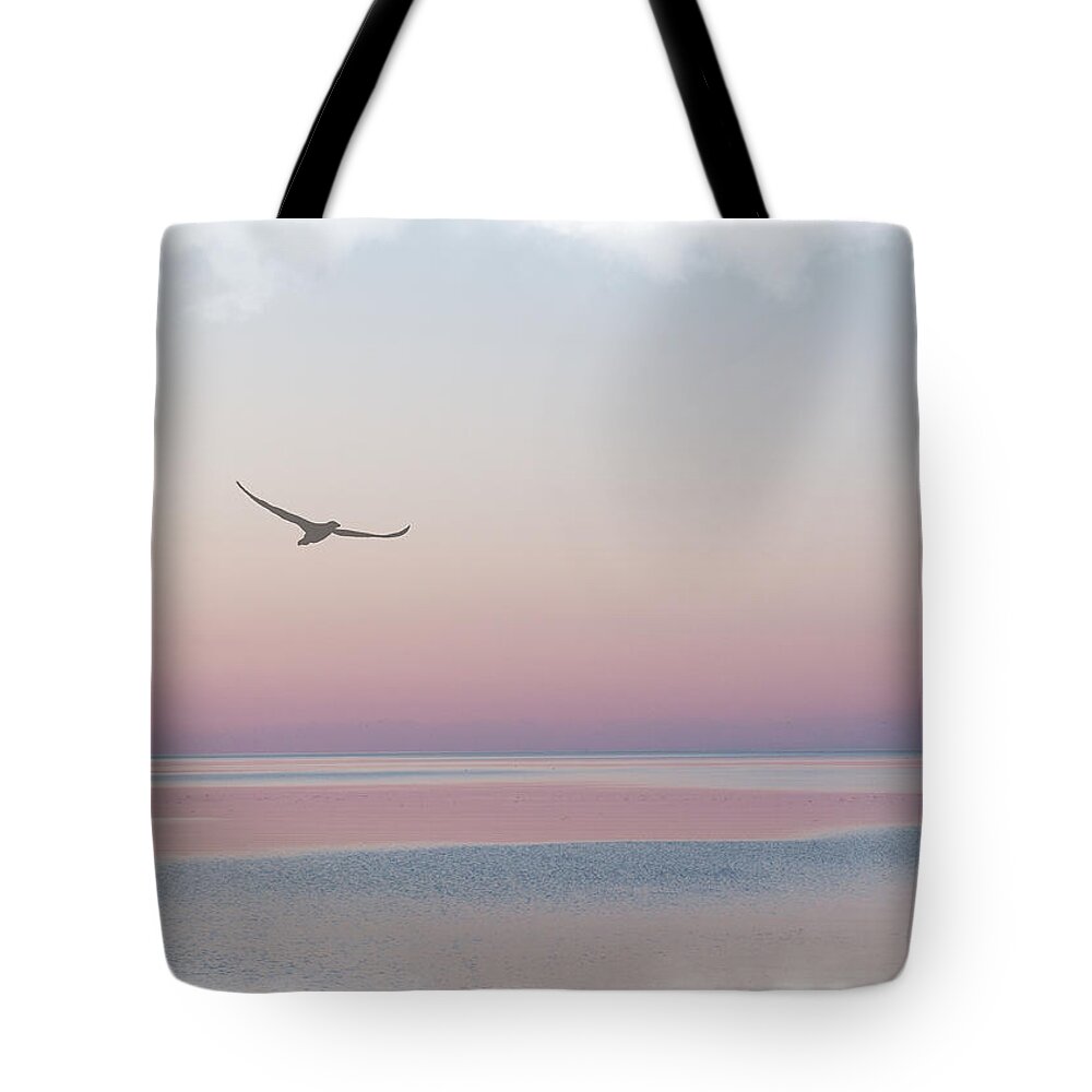 Sea Tote Bag featuring the mixed media Soaring Over Cow Head Bay by Moira Law