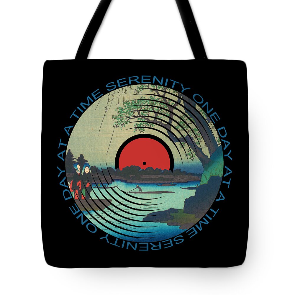Sobriety Tote Bag featuring the painting Sobriety Serenity One Day At A Time AA Sober Tee Tees T-Shirt River by Tony Rubino