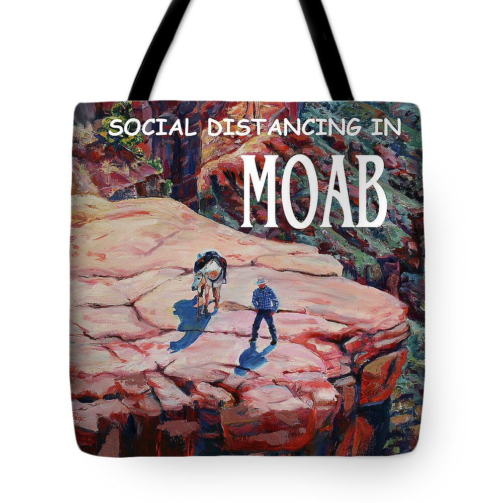 Facemask Tote Bag featuring the painting Social Distancing in MOAB by Page Holland