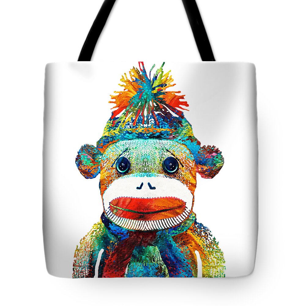 Sock Monkey Tote Bag featuring the painting Sock Monkey Art - Your New Best Friend - By Sharon Cummings by Sharon Cummings
