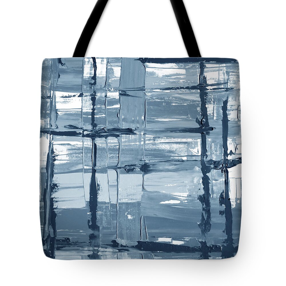 Modern Tote Bag featuring the painting Soft Blue Brush Strokes Modern Decor Contemporary Wall Art XII by Irina Sztukowski