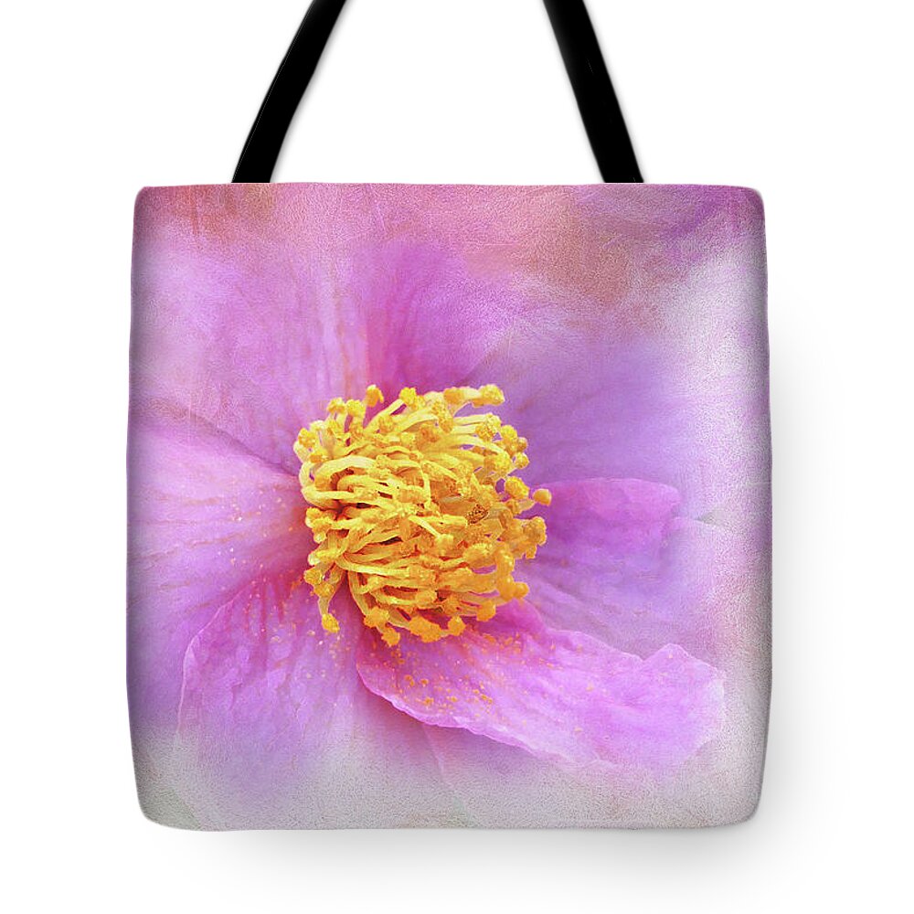 Pink Tote Bag featuring the digital art Softly Pink Camellia by Amy Dundon
