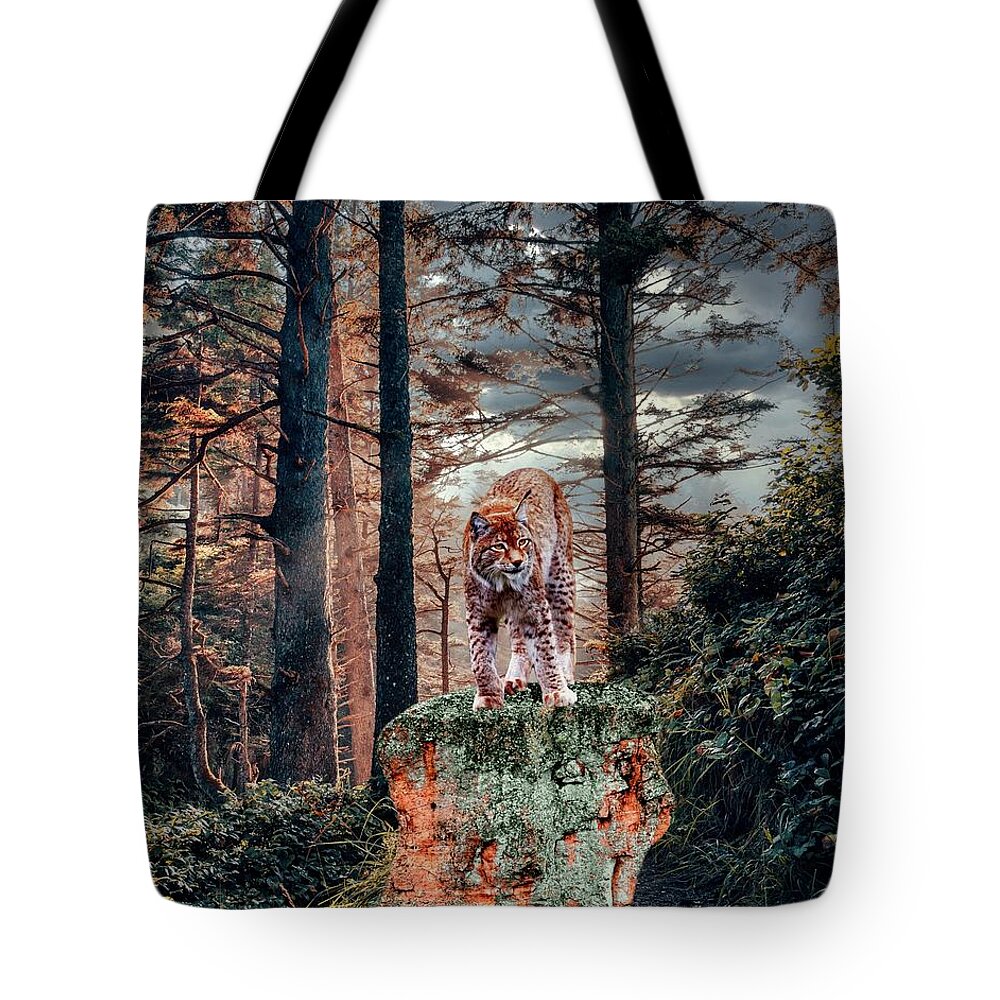 Lynx Tote Bag featuring the digital art Solitary Lynx by Norman Brule