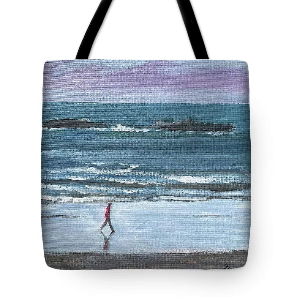 Oregon Coast Tote Bag featuring the painting Solitary Walk by Laura Lee Cundiff