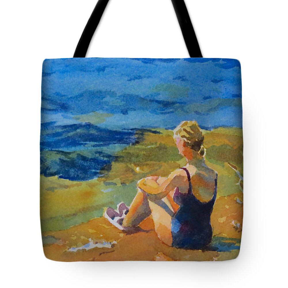 Summer Tote Bag featuring the painting Solitude on the Rocks by David Gilmore