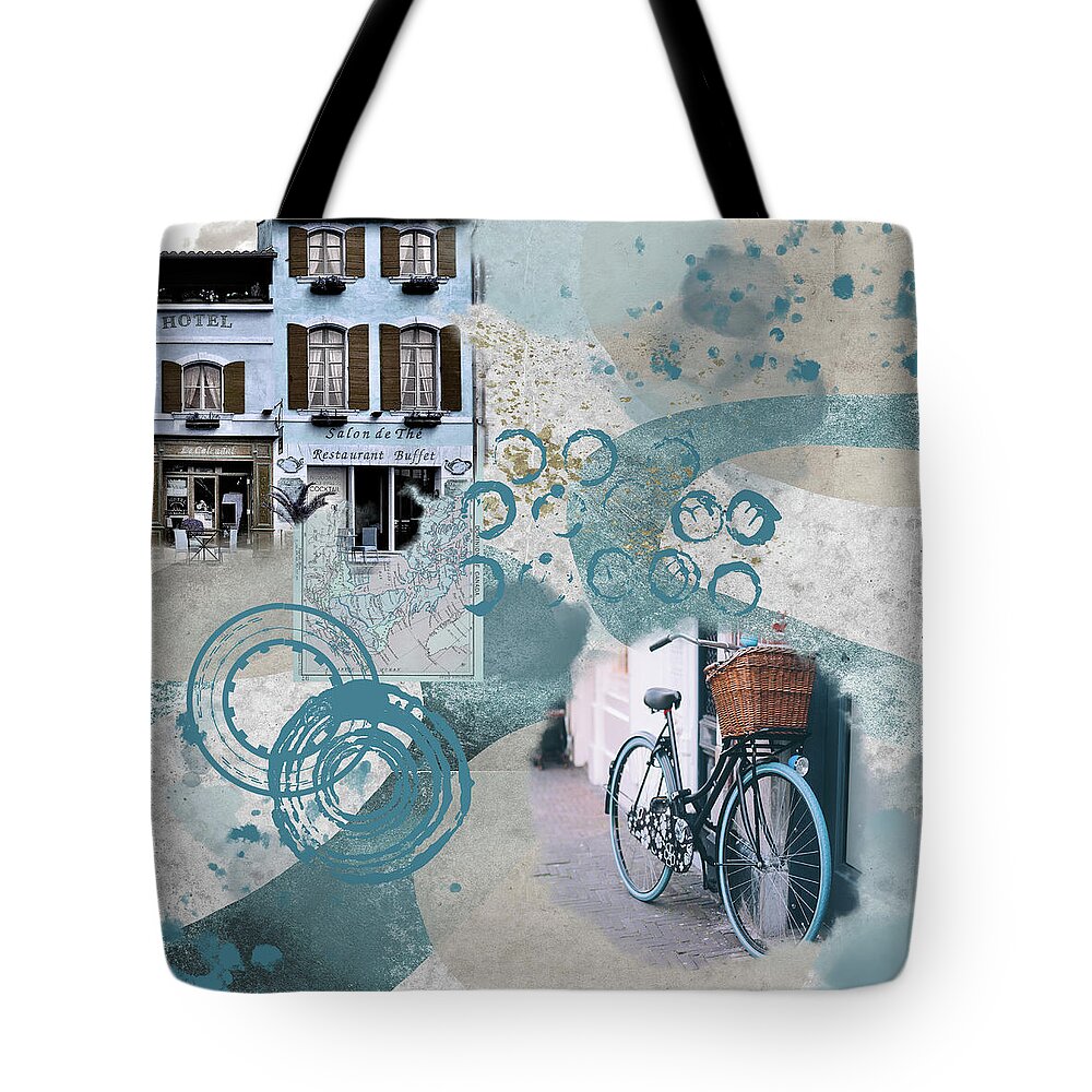 Bicycle Collage Tote Bag featuring the painting Sometimes We Travel by Nancy Merkle