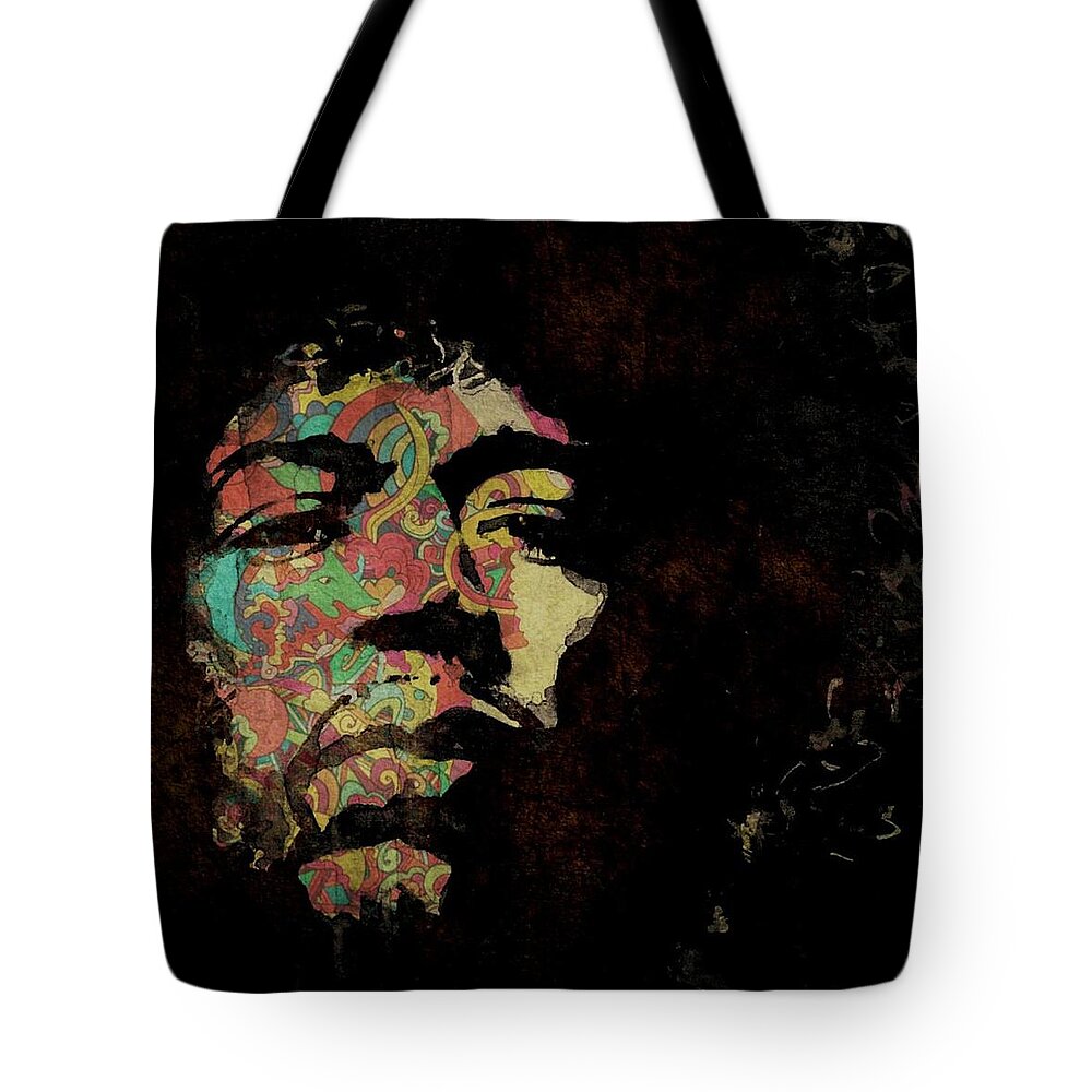Jimi Hendrix Tote Bag featuring the mixed media Somewhere A King Has No Wife by Paul Lovering