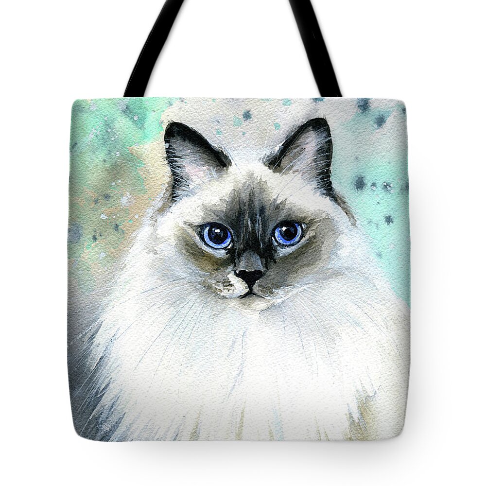 Cat Tote Bag featuring the painting Sophie Fluffy Cat Painting by Dora Hathazi Mendes