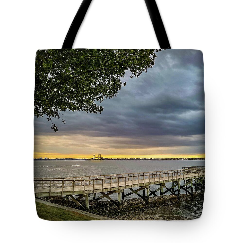 Tree Tote Bag featuring the photograph Sound View at Sunset by Frank Mari
