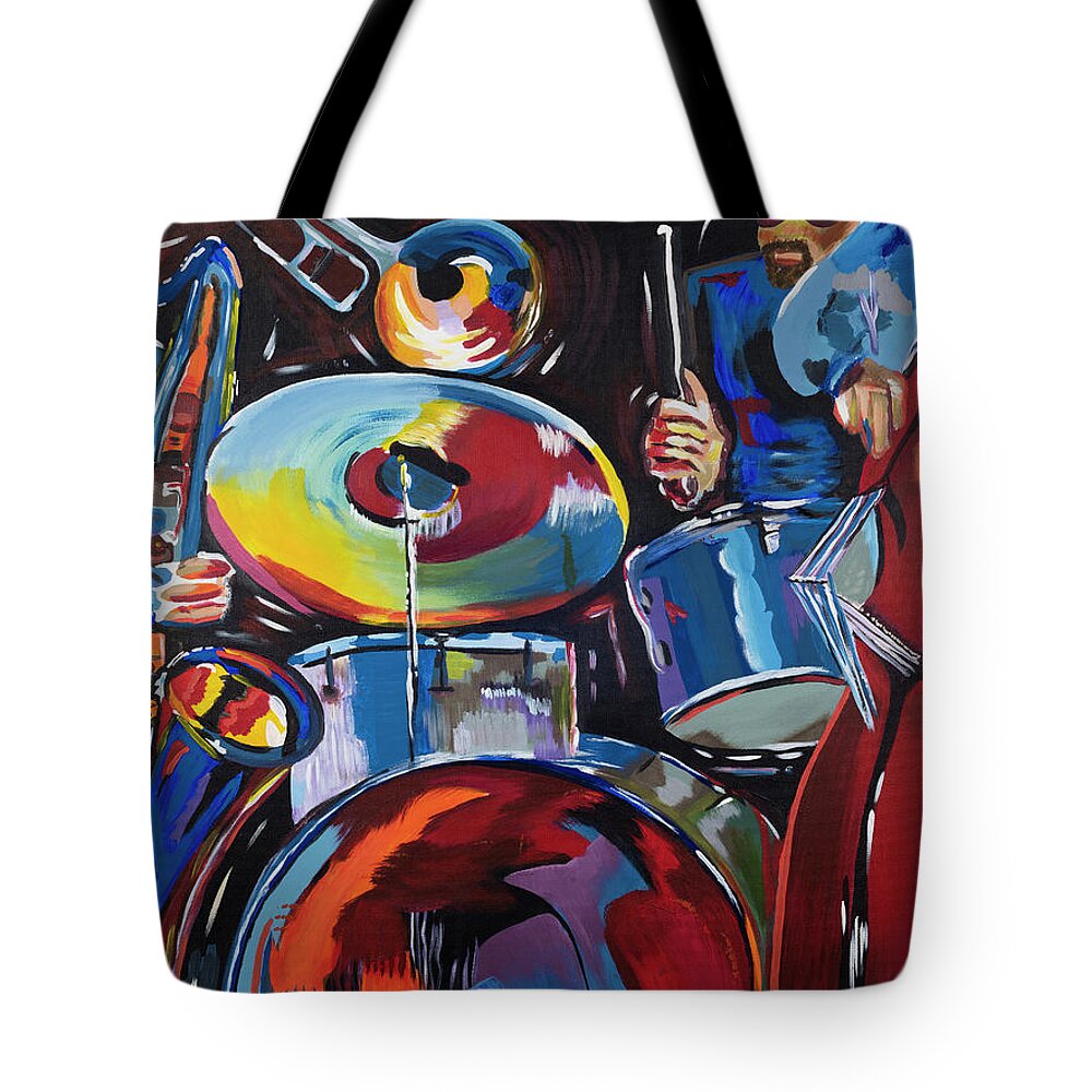 Sound Tote Bag featuring the painting Sounds of Jazz by Chiquita Howard-Bostic