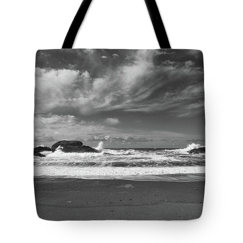 Landscape Tote Bag featuring the photograph South Beach Vista Black and White by Allan Van Gasbeck