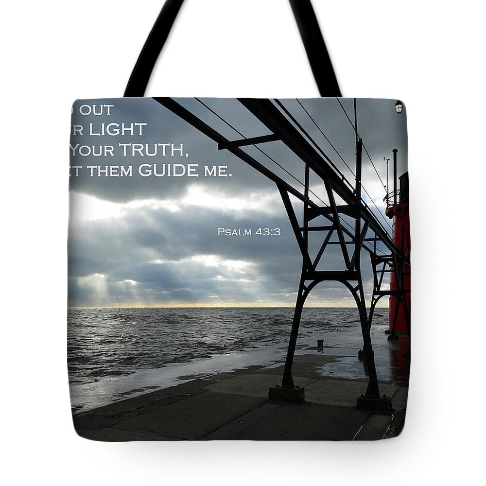 Sun Rays Tote Bag featuring the photograph South Haven Light Rays - Psalm 43 by David T Wilkinson