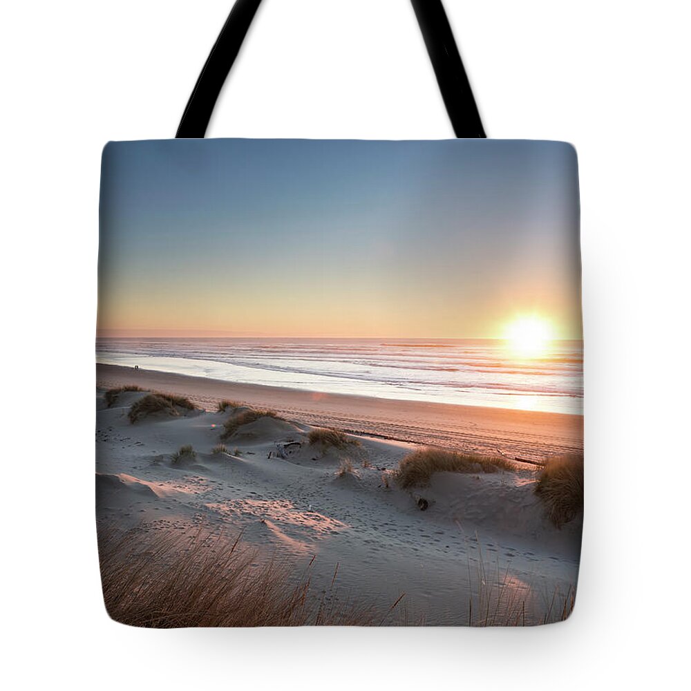 Sunset Tote Bag featuring the photograph South Jetty Beach Sunset, No. 2 by Belinda Greb