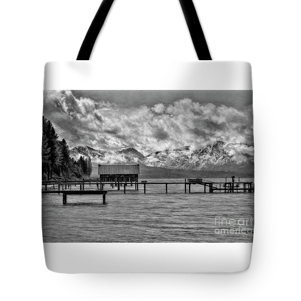  South Lake Tahoe Tote Bag featuring the photograph South Lake Tahoe Boat Docks Black And White by Blake Richards