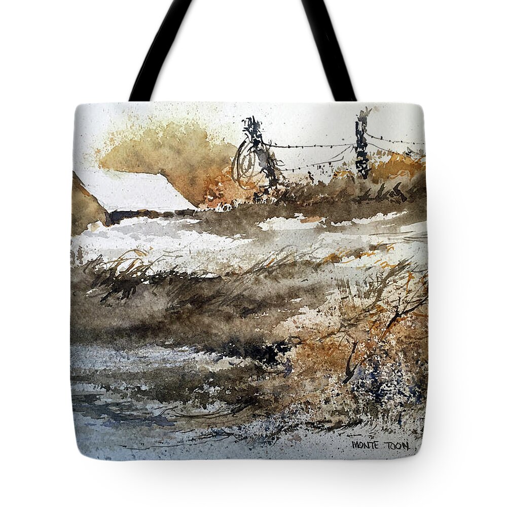 A County Barn In The Thawing Field. Tote Bag featuring the painting South Wind by Monte Toon