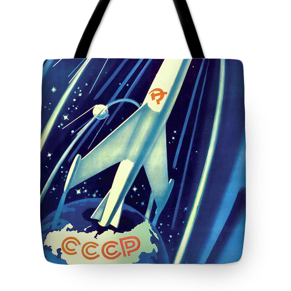 Soviet Union Tote Bag featuring the digital art Soviet Space Rocket by Long Shot