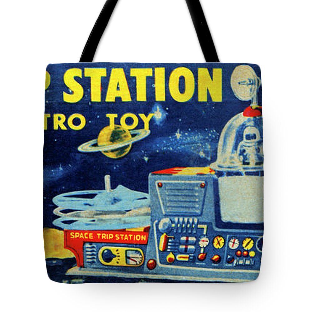 Vintage Toy Posters Tote Bag featuring the drawing Space Trip Station Electro Toy by Vintage Toy Posters