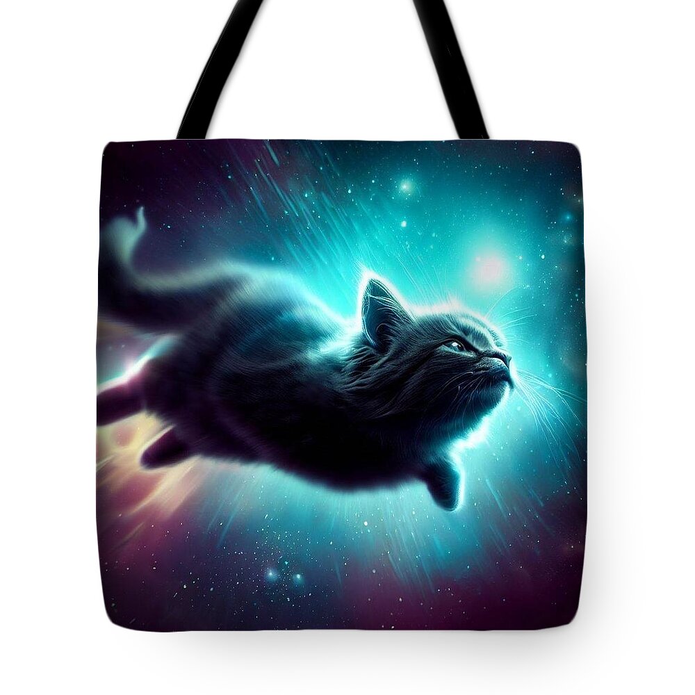 Cats Tote Bag featuring the digital art Space Whale Cat by Cats in Places