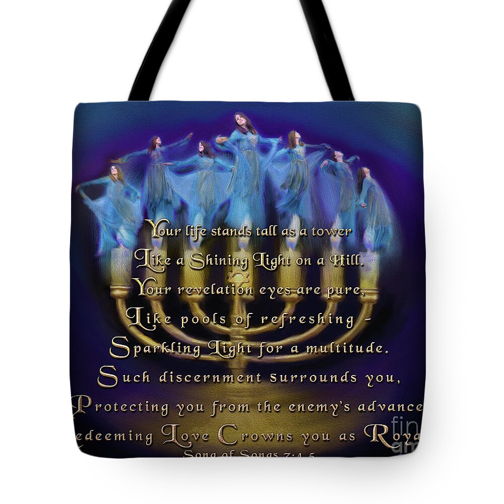 Menorah Tote Bag featuring the digital art Sparkling Light by Constance Woods