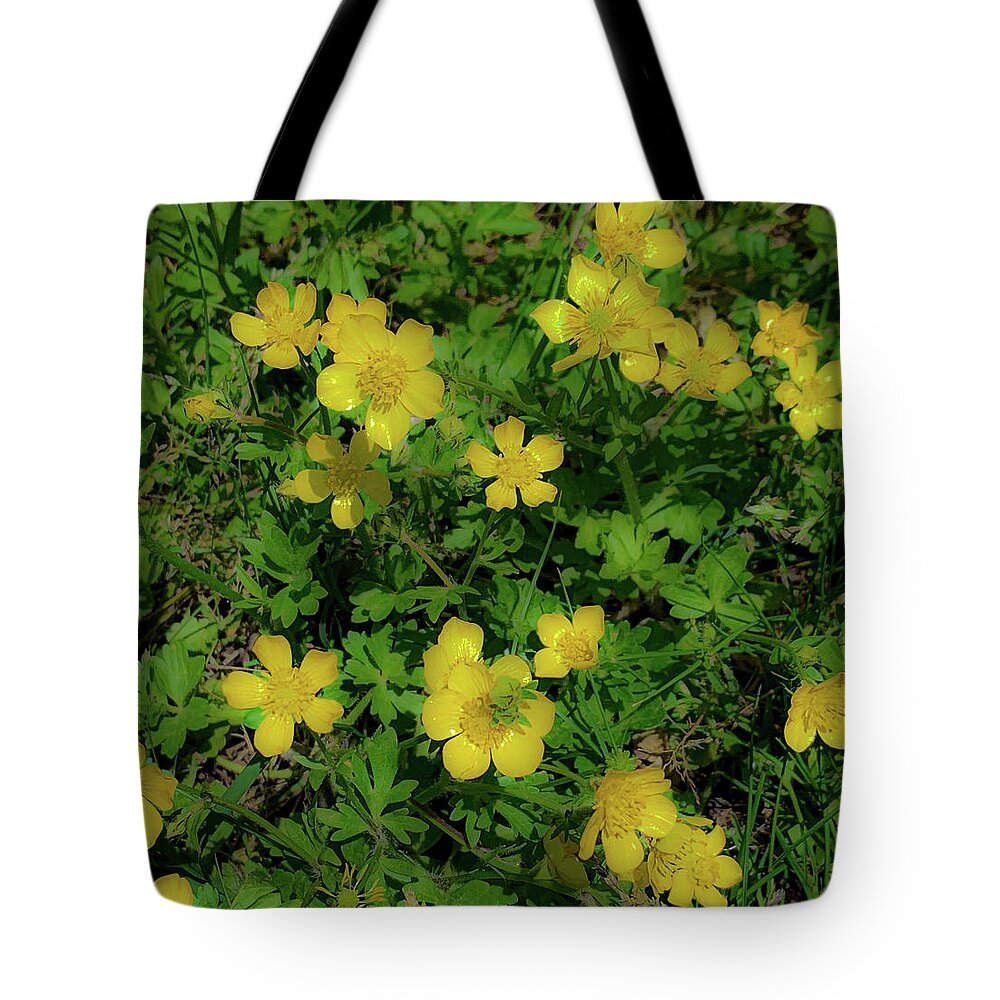 Flora Tote Bag featuring the photograph Sparkly Yellow Flowers by Lora J Wilson