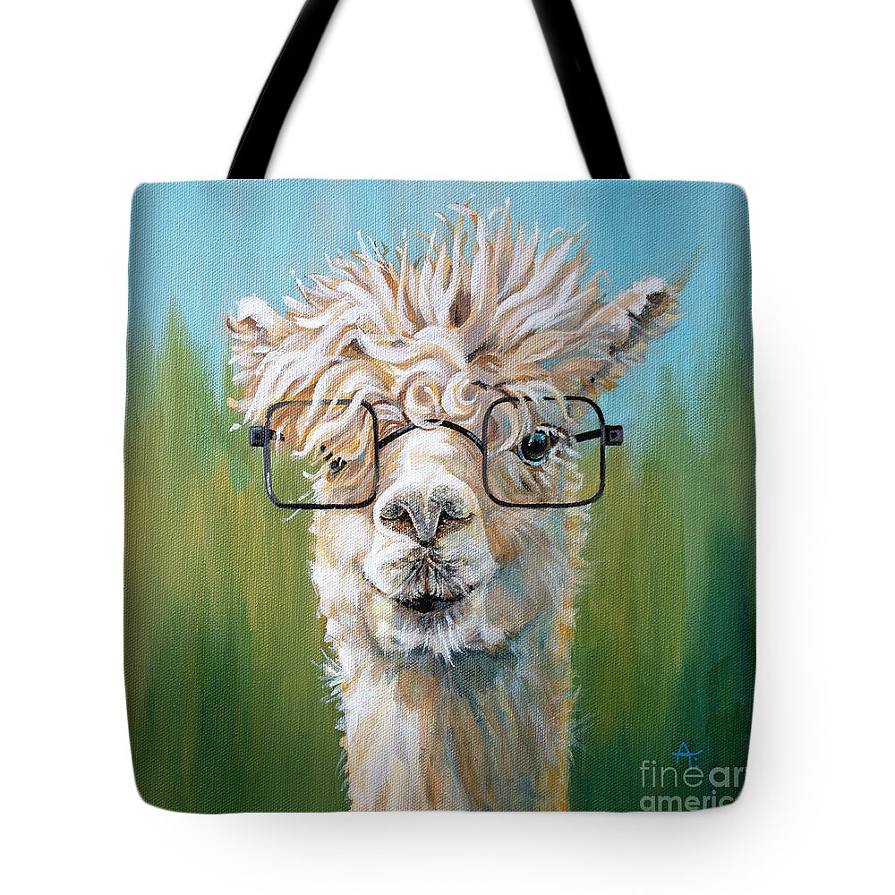 Alpaca Tote Bag featuring the painting Specs Appeal - Alpaca painting by Annie Troe