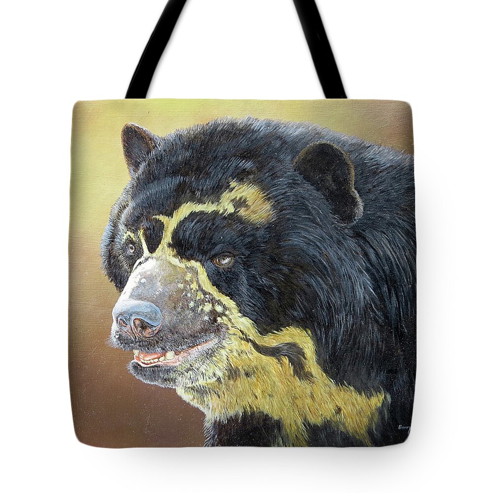 Spectacled Bear Tote Bag featuring the painting Spectacled Bear Portrait by Barry Kent MacKay