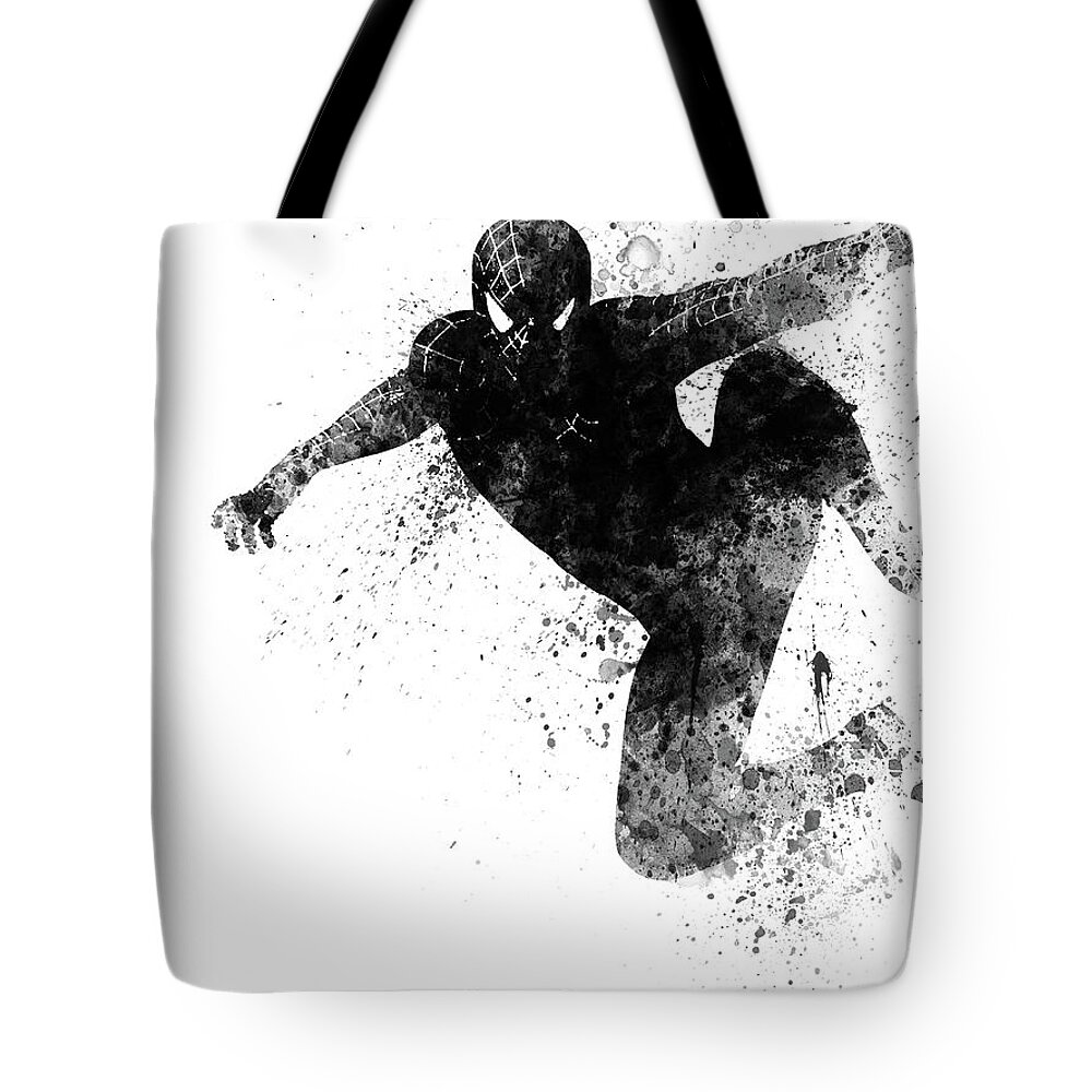 Spiderman Tote Bag featuring the mixed media Spiderman Watercolor by Naxart Studio