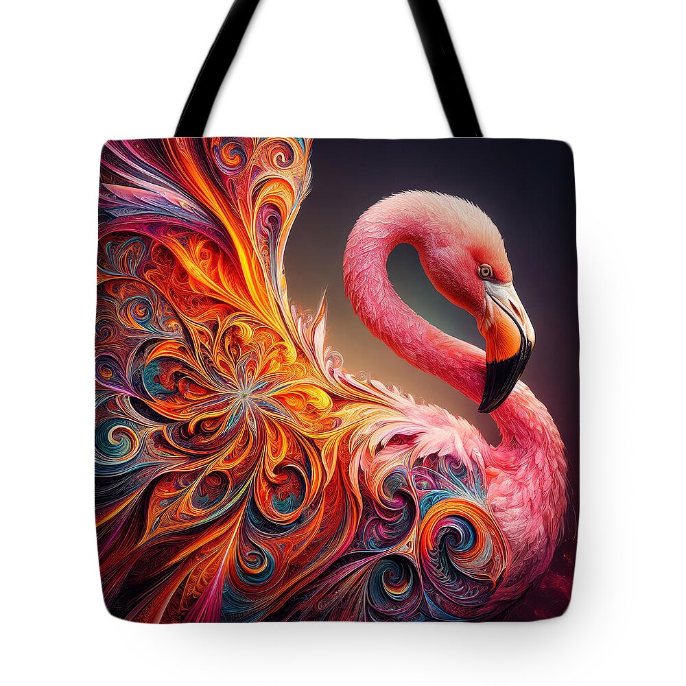 Fractal Art Tote Bag featuring the photograph Spiral Spectrum Flamingo by Bill and Linda Tiepelman