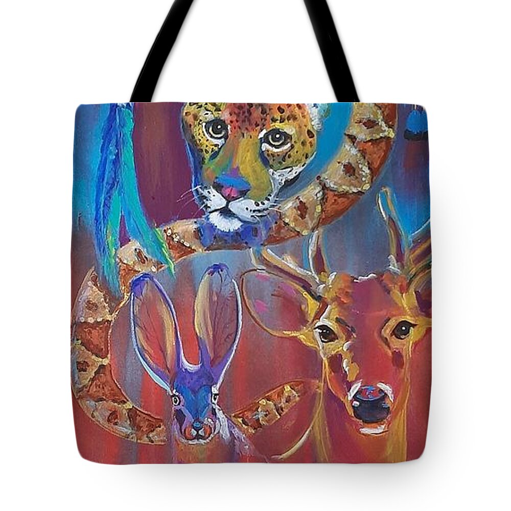 Spirit Animal Tote Bag featuring the painting Spirit Animals of the Maya by Kaytee Esser