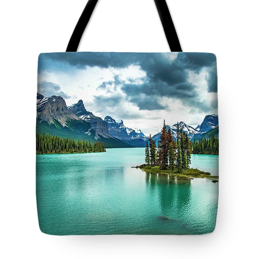 Maligne Lake Tote Bag featuring the photograph Spirit Island by Darcy Dietrich