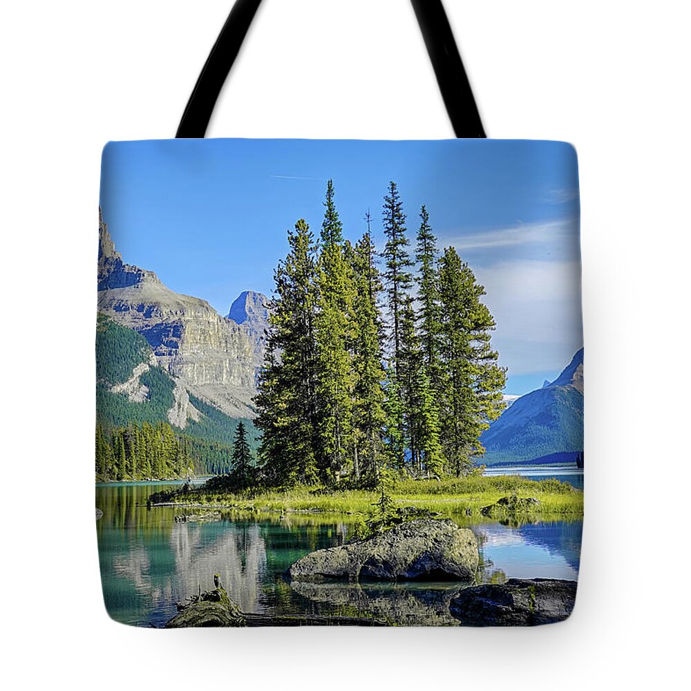 Jasper Tote Bag featuring the photograph Spirit Island Maligne Lake Jasper National Park Alberta Canada by Toby McGuire