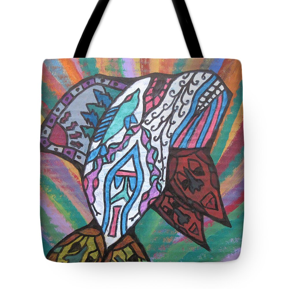 Spirit Whale Animal Native Abstract Rainbow Lobby Bag Cushion Tote Bag featuring the painting Spirit Whale Rainbow by Bradley Boug