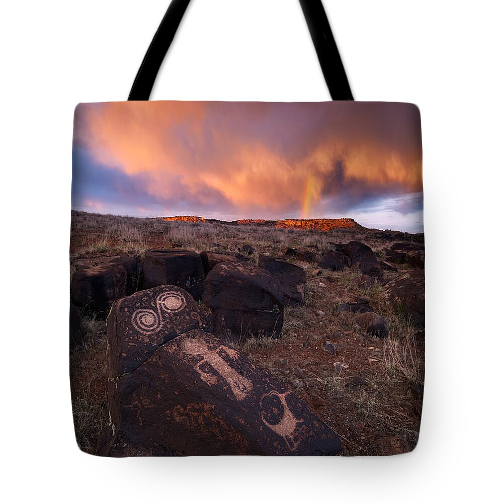 Petroglyph Tote Bag featuring the photograph Spirits Awakening by Peter Boehringer