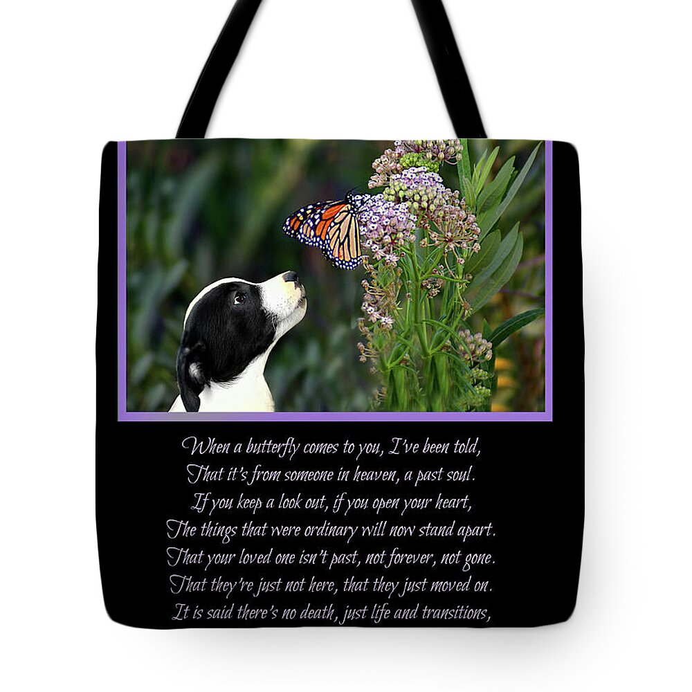 Butterfly Tote Bag featuring the photograph Spiritual Metaphysical Transition Sympathy Loss of Loved one Butterflies Poem by Stephanie Laird