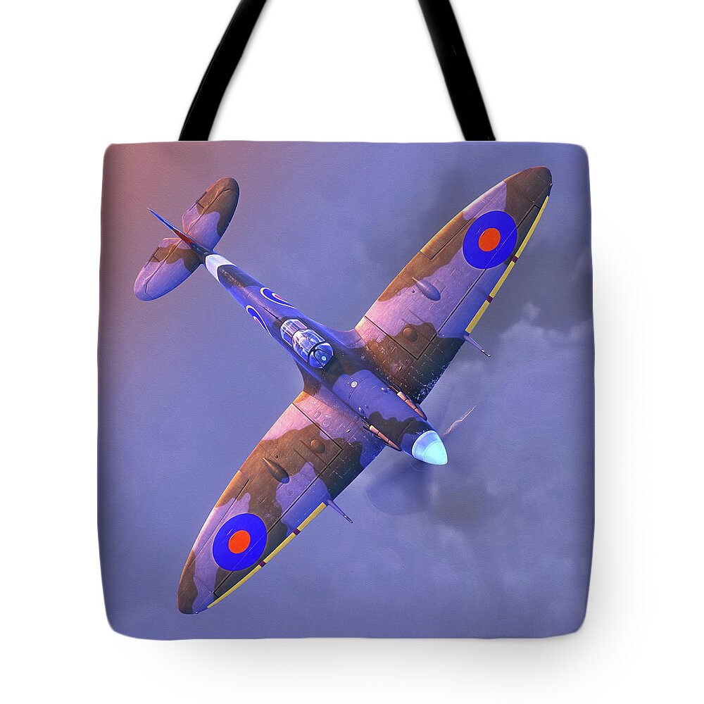 Spitfire Tote Bag featuring the digital art Spitfire 85th Anniversary by Adam Burch