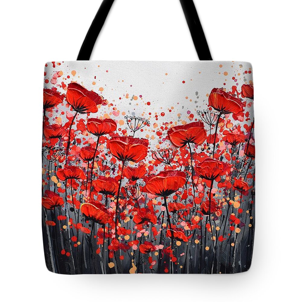 Red Poppies Tote Bag featuring the painting Splendor of Poppies by Amanda Dagg