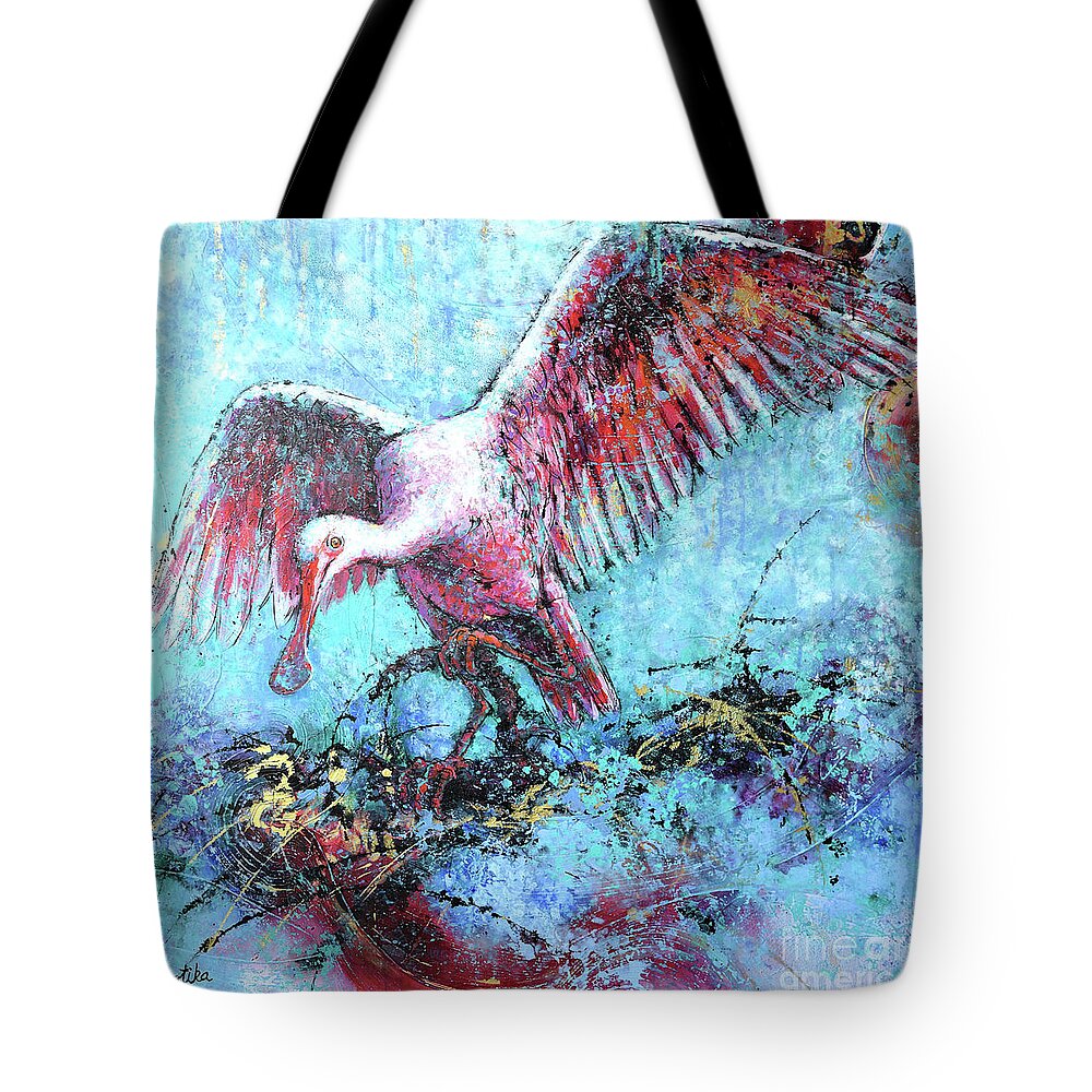  Tote Bag featuring the painting Spoonbill on a Misty Day by Jyotika Shroff