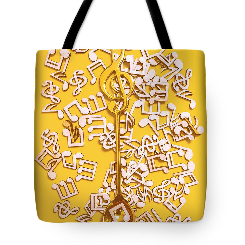 Coffee Shop Tote Bag featuring the photograph Spoons and tunes by Jorgo Photography