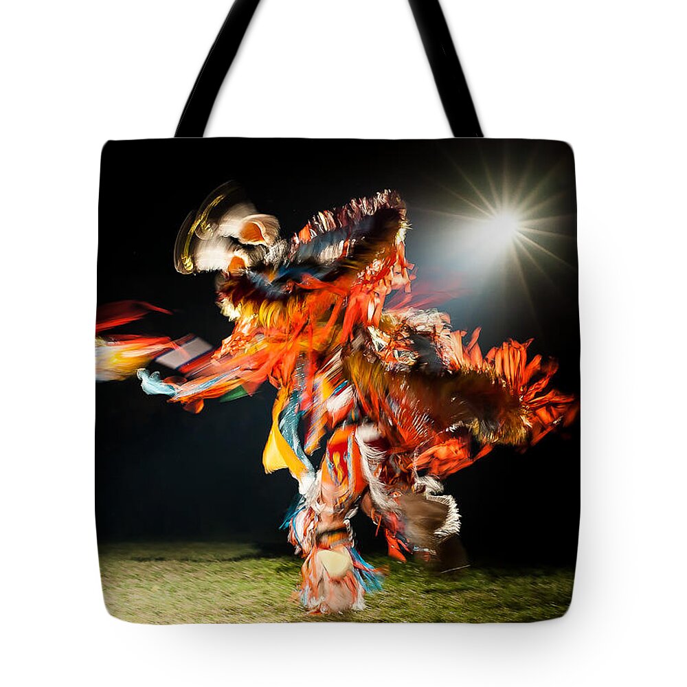 Pow Wow Dancer Tote Bag featuring the photograph Spot Dancer by Linda McRae