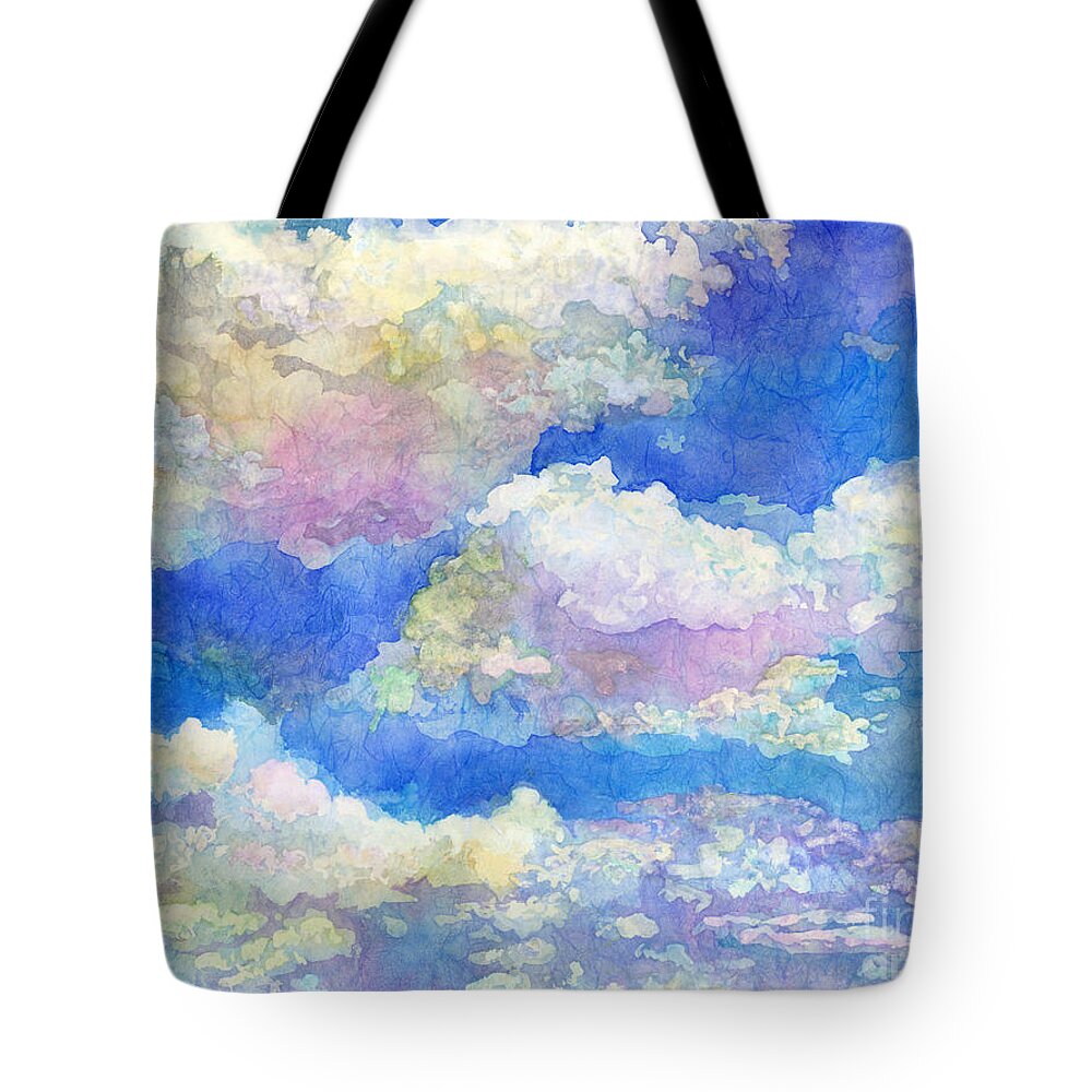 Clouds Tote Bag featuring the painting Spring Day-Fluffy Clouds by Hailey E Herrera