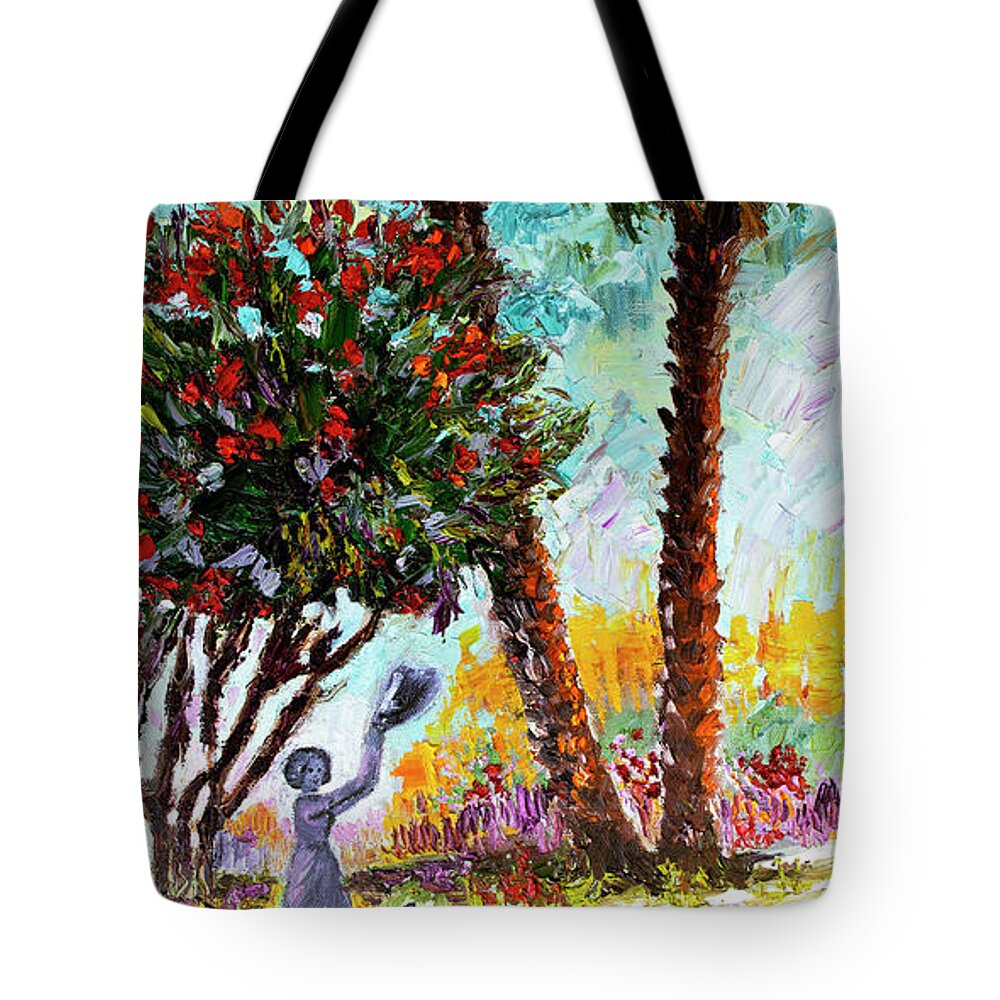 Savannah Tote Bag featuring the painting Spring In Savannah Georgia Waving Girl by Ginette Callaway