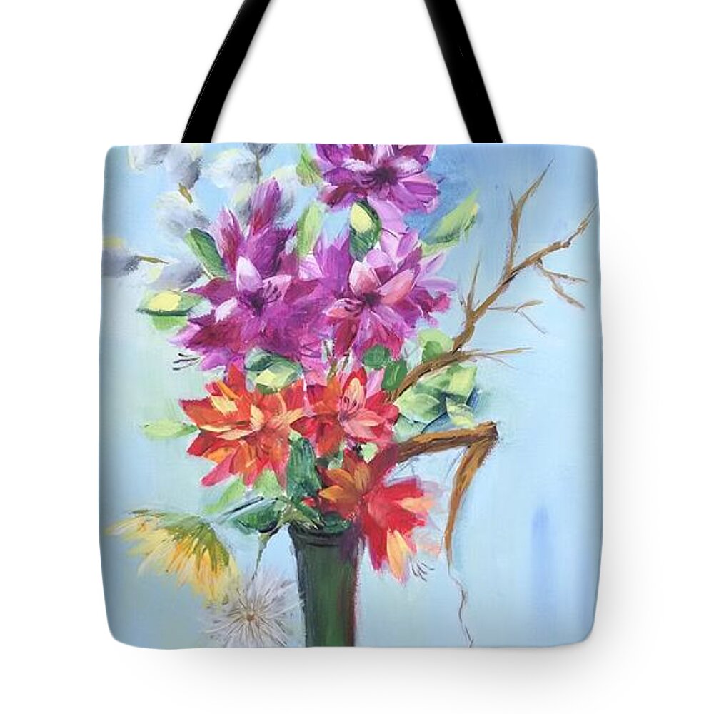 Spring Flowers Tote Bag featuring the painting Spring Mix by Helian Cornwell