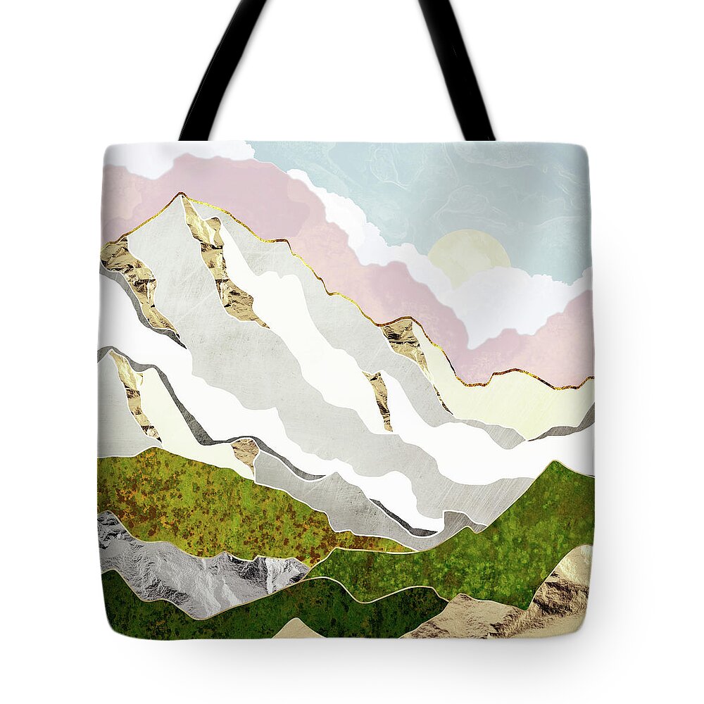 Spring Tote Bag featuring the digital art Spring Mountain by Spacefrog Designs