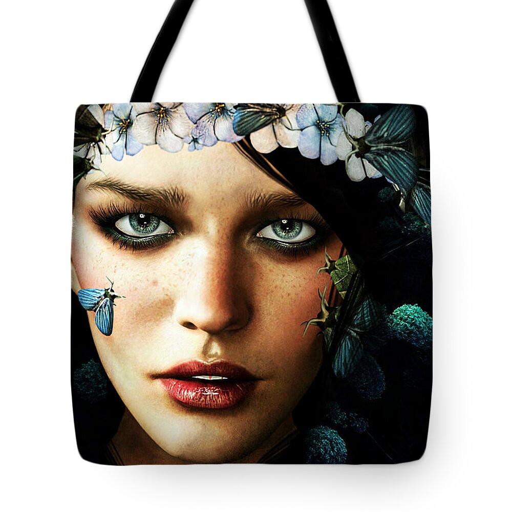 Butterfly Tote Bag featuring the digital art Spring Portrait by Georgina Hannay